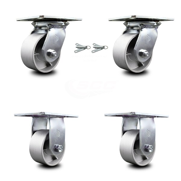 4 Inch Semi Steel Caster Set with Ball Bearing 2 Swivel Lock and 2 Rigid SCC